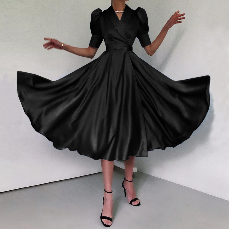 puff sleeve evening gown