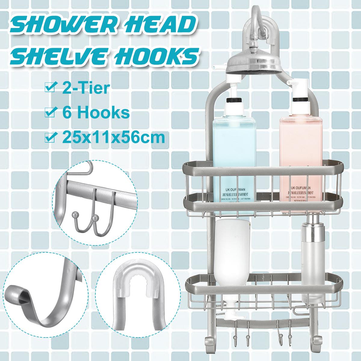 2tier Stainless Steel Shower Caddy Hook Hanging Bathroom Shelf 2tier Stainless Steel Shower Caddy Hook