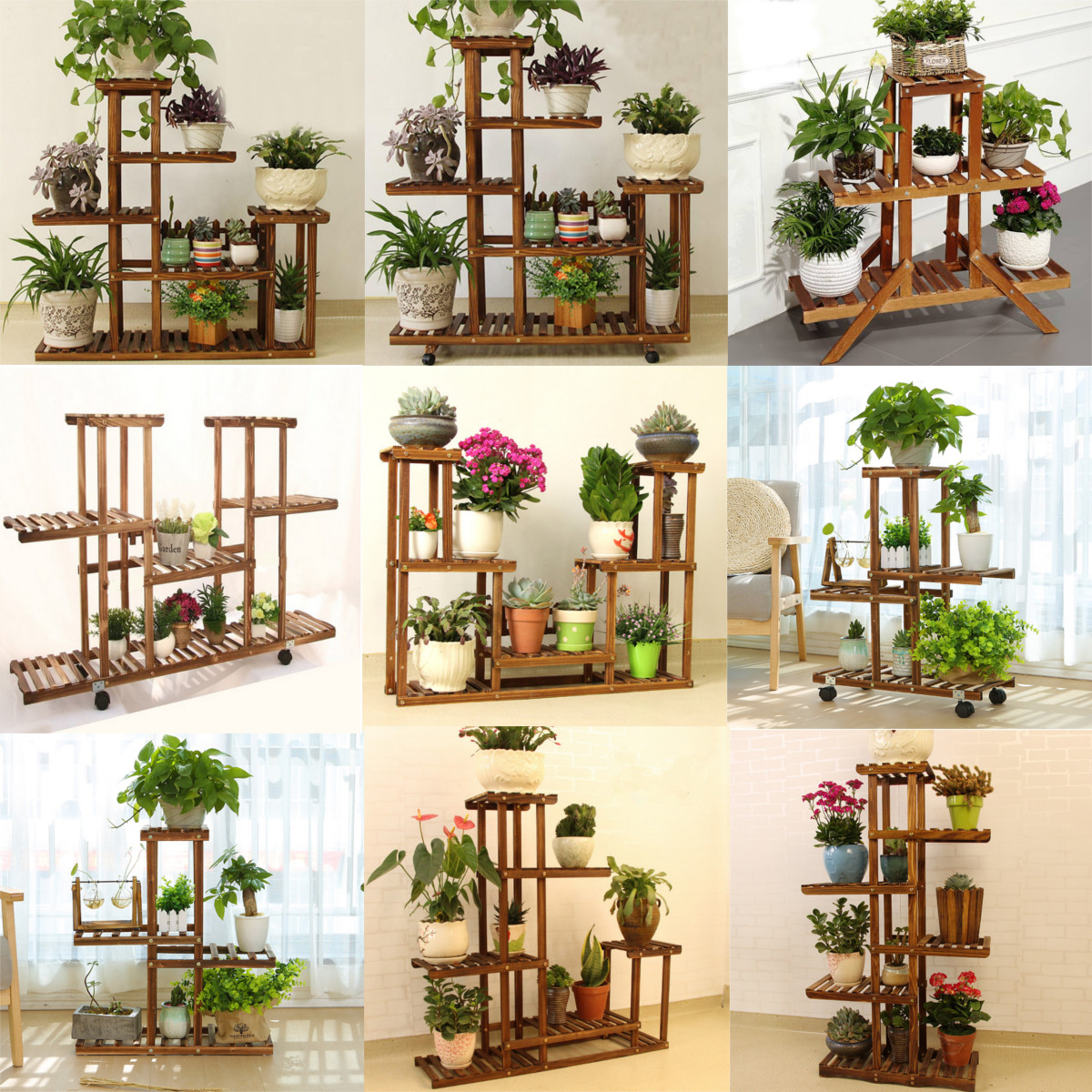 Wooden Plant Stand Indoor Outdoor Patio Garden Planter Flower Pot Detail Image