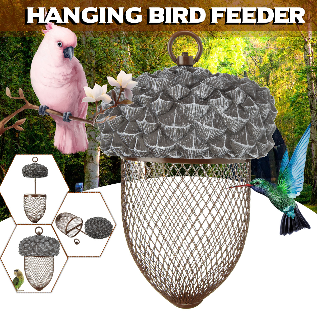 Nut Shaped Bird Feeder Metal Mesh House Wildlife Seed Feeders