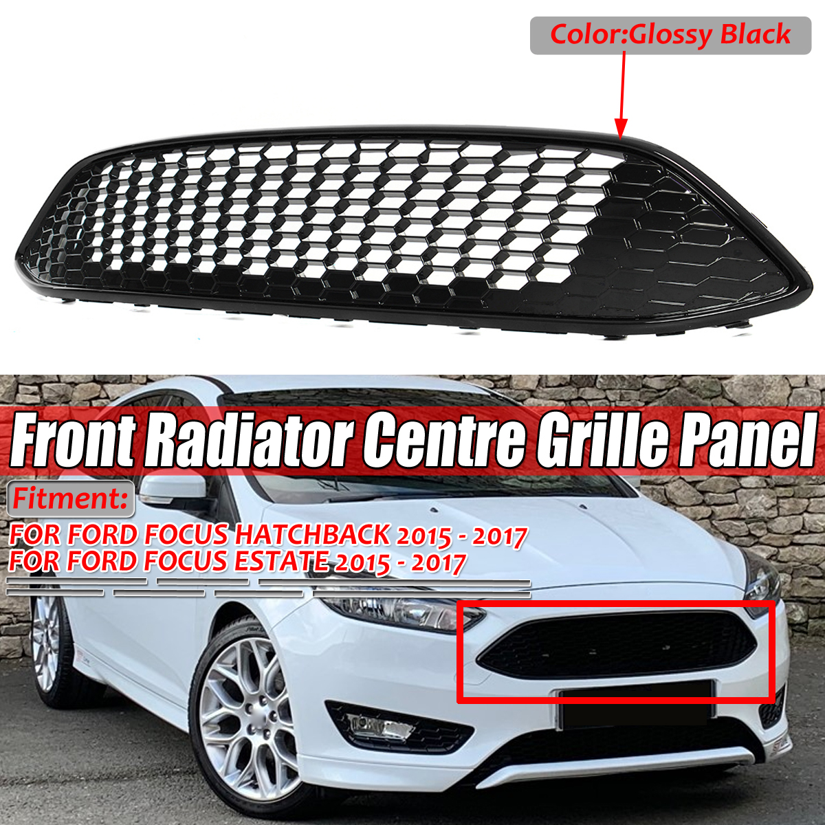 ABS Gloss Black Front Bumper Grille Replacement For Ford FocusS /&SE 2015 2016 2017 2018 Upper Center Grill Honeycomb Style Replace OEM#F1EZ-8200A F1EZ-8200B
