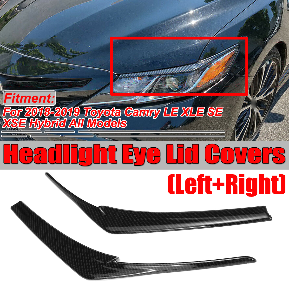FOR 2018-2019 TOYOTA CAMRY CARBON FIBER HEADLIGHT EYELID EYE LID COVER EYEBROWS