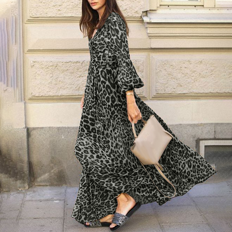 ZANZEA Women Plus Size Vintage Leopard Print Dress Kaftan A
