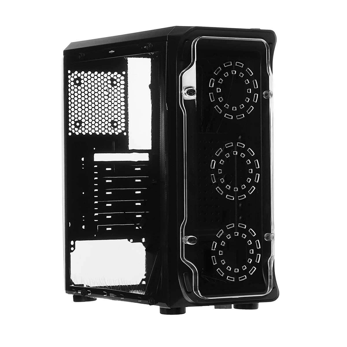 Pc gaming atx computer case mid tower argb tempered glass led fan 143 