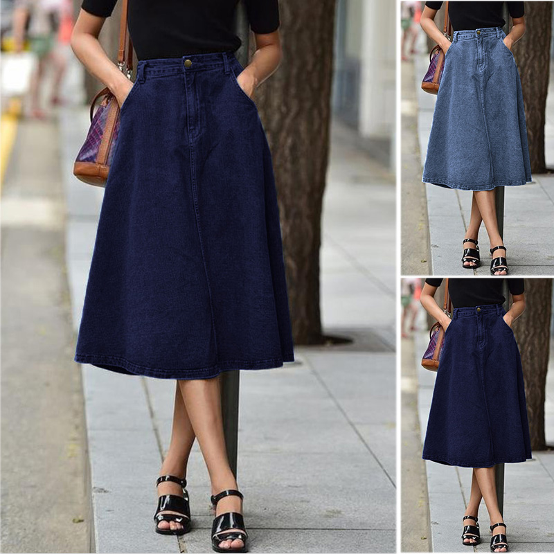 plus denim midi skirt