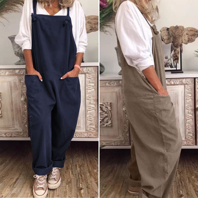 S-5XL Damen Oversize Ärmellos Weites Bein Overall Lang Lose Hose Freizeithosen