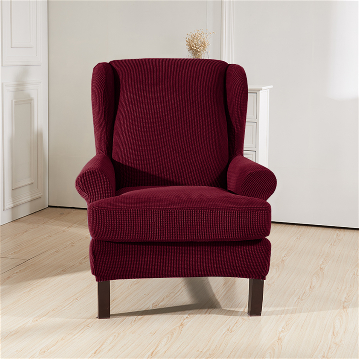 Check Pattern Wing Back Stretch Sofa Slipcover Protector Chair Wing Back Stretch Sofa Slipcover