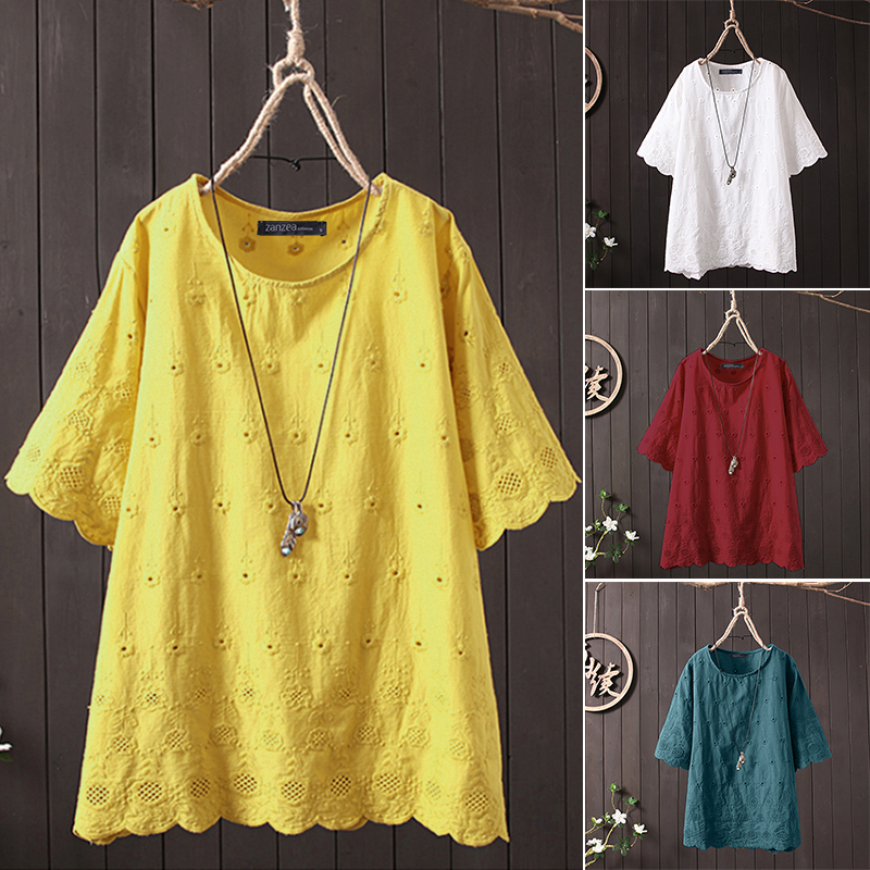 ZANZEA Damen V Neck Langarm Blume Bluse Tops Lose Beach Freizeit Shirts Hemd Tee