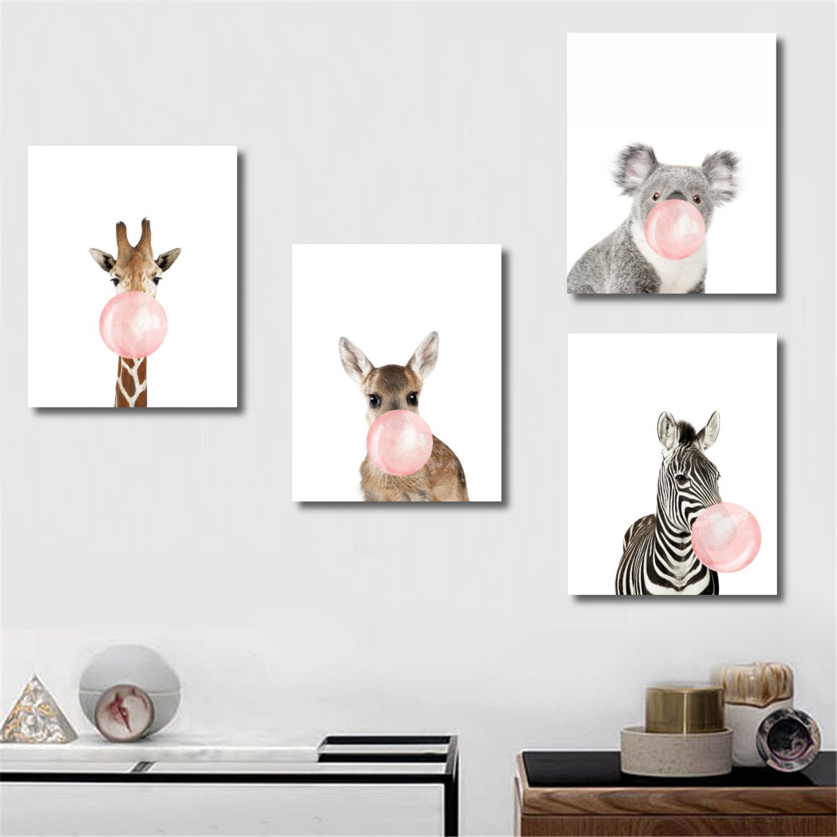 3 Size Funny Koala Bear Zebra Canvas Print Art Painting Baby Room Detail Image