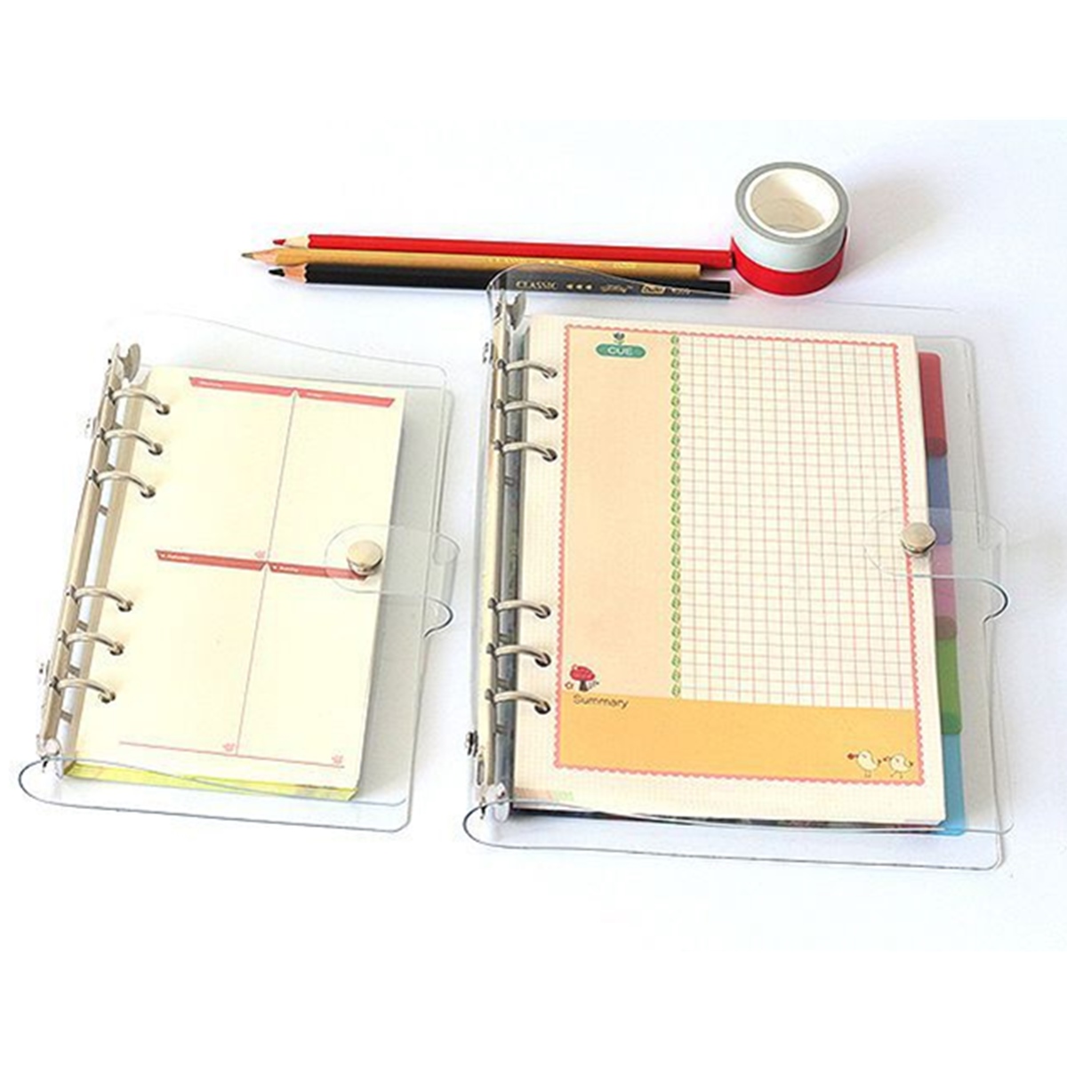 A7//6//A5 Loose Leaf Ring Binder Notebook Weekly Monthly Planner Diary Clear Cover