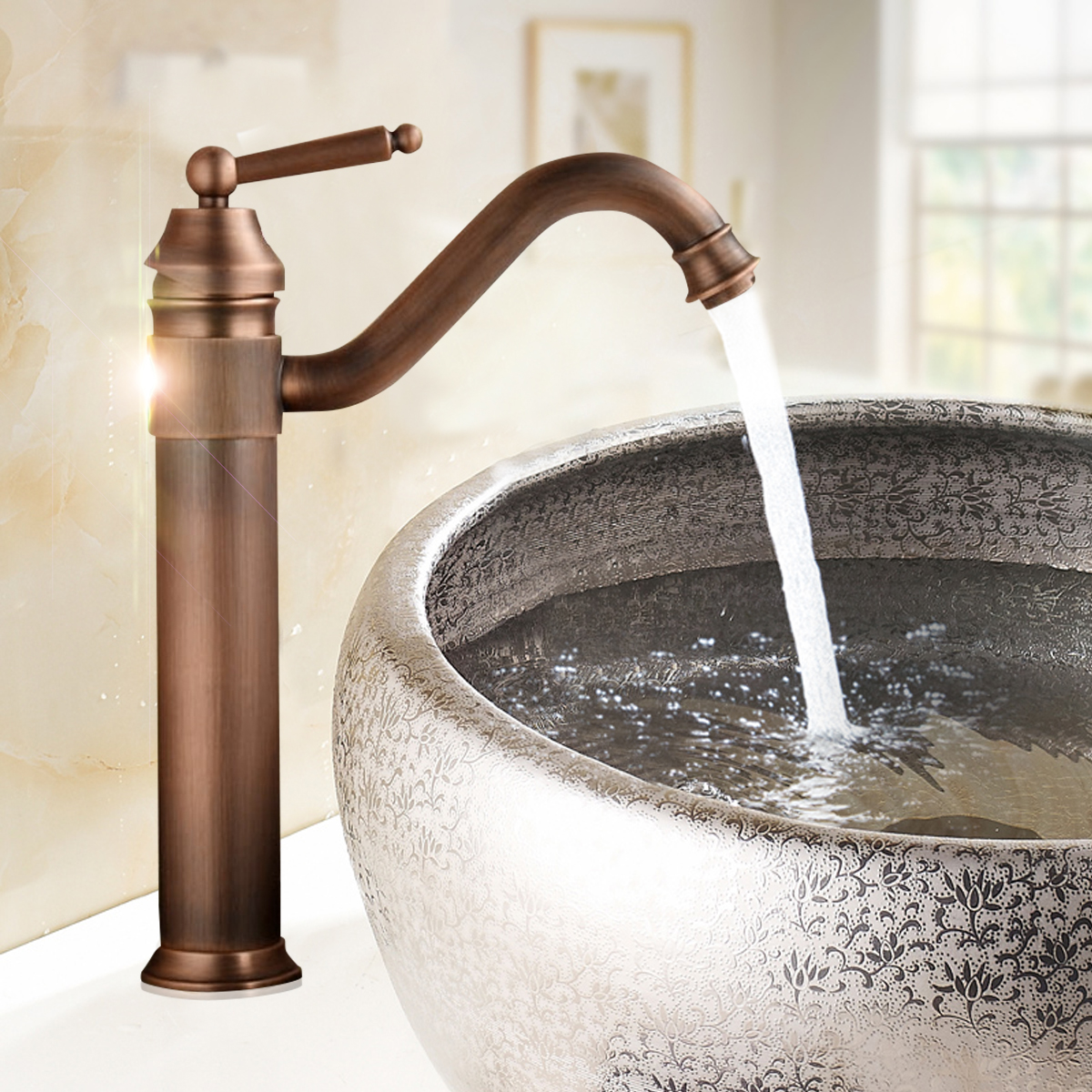 Antique Red Copper Bathroom Kitchen Bar Vessel Sink Swivel Faucet Tap snf410 Antique Red Copper Bathroom Kitchen Bar Vessel Sink Swivel Faucet Tap snf410