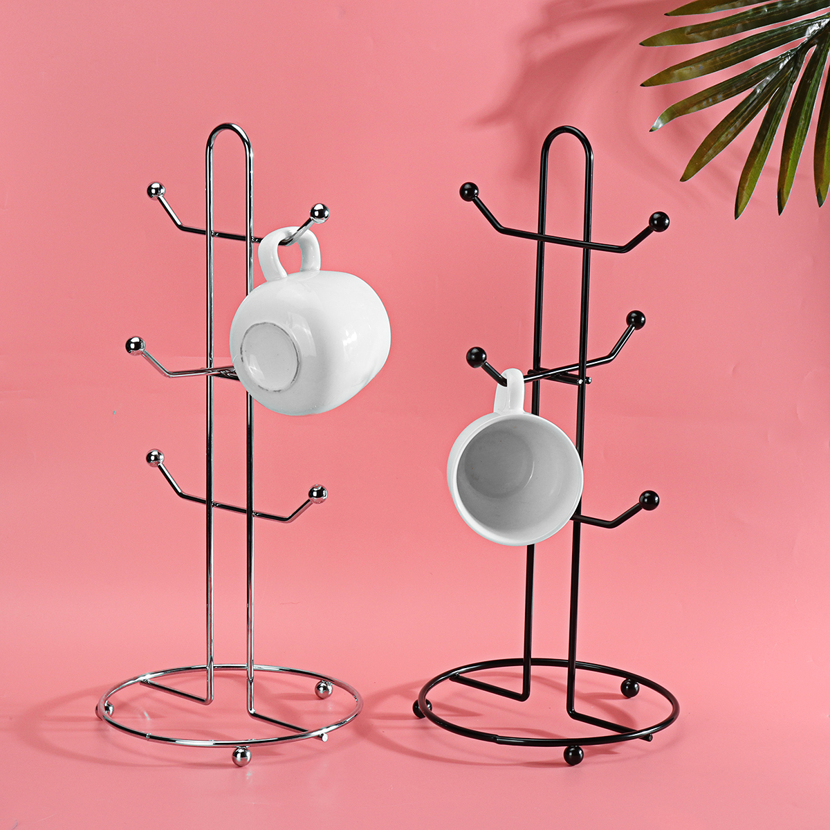 Black Stainless Steel Kitchen 6 Cup Mug Tree Stand Rack Cup Holder Freestanding