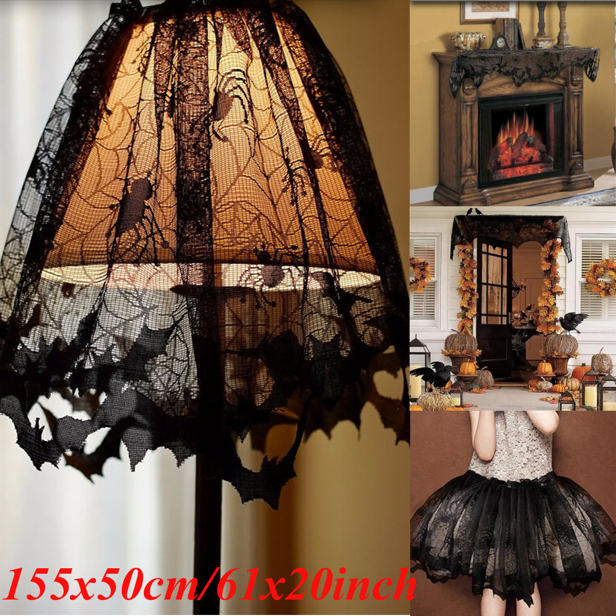 Details About Black Lace Spider Lamp Shade Curtain Table Cover Cobweb Home Party Decor