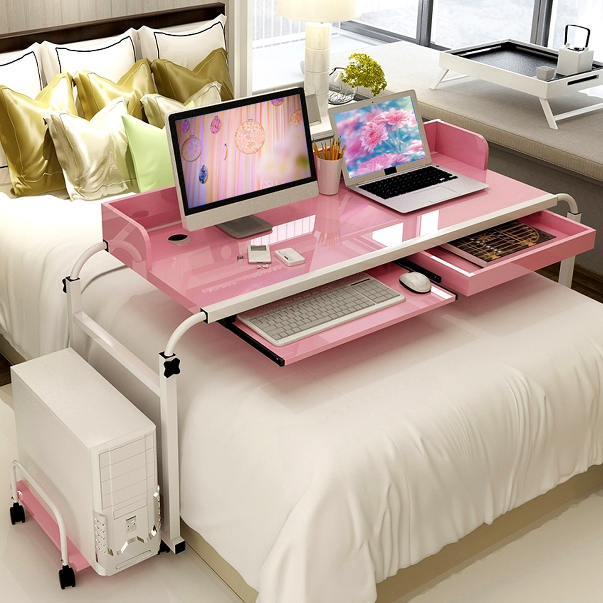 Mobile Over Bed Table Home Office Working Computer Desk Hospital Mobile Over Bed Table Home Office Working Computer