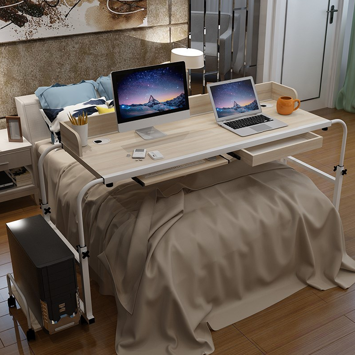 2 Person Mobile Over Bed Table Computer Desk Home Office Working 2 Person Mobile Over Bed Table Computer Desk