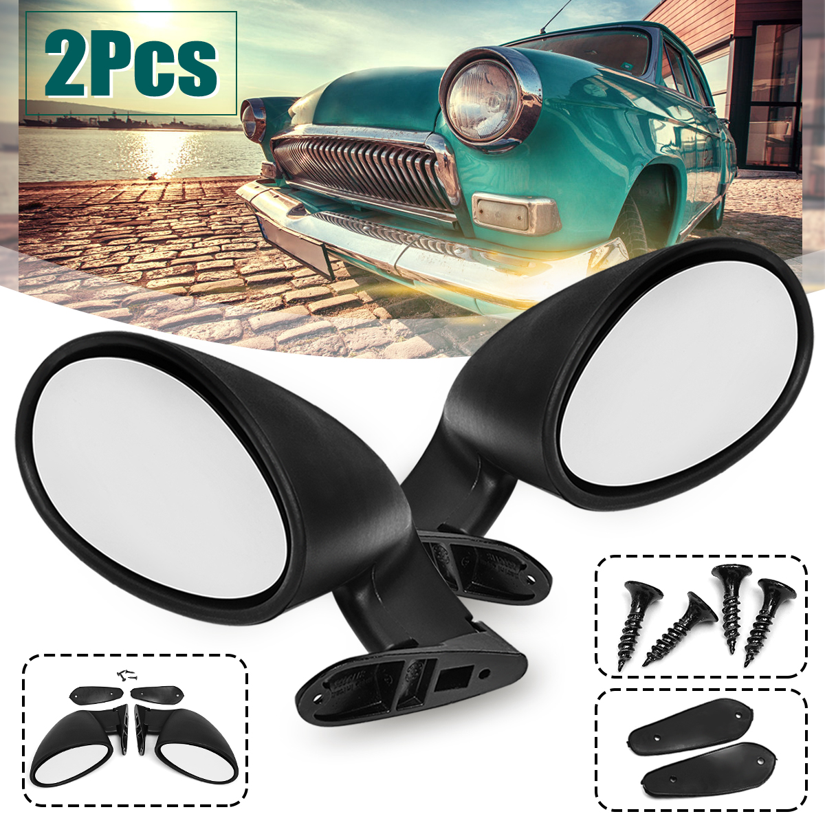 Universal Classic Car Door Side Wing Mirror 2x Gaskets