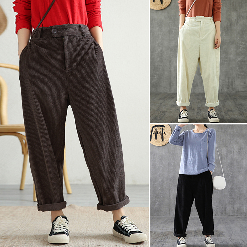 elastic waist corduroy pants