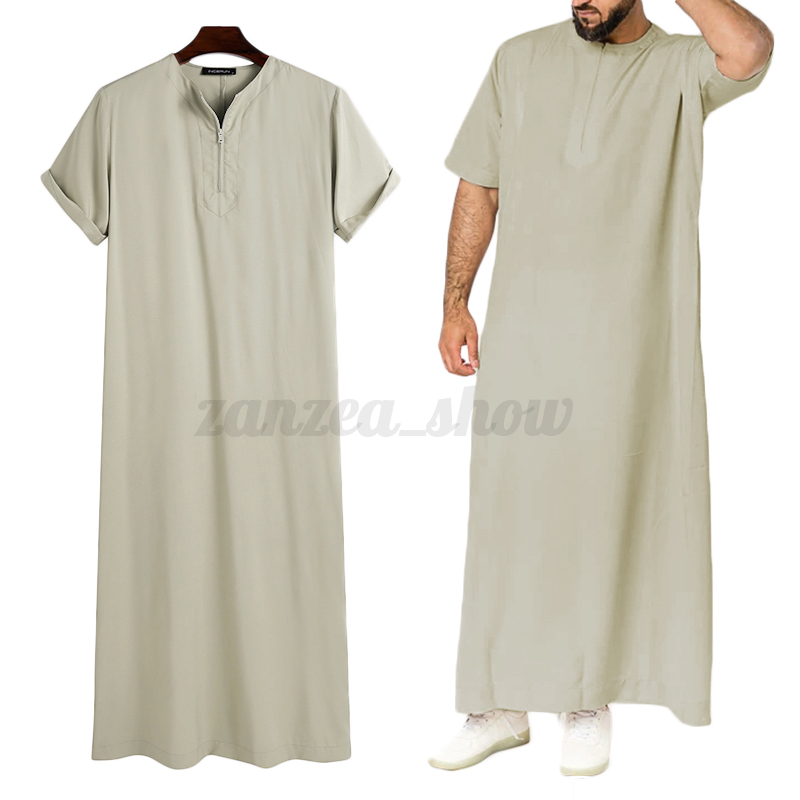 Mens Muslim Clothing Saudi Jubba Arab Kaftan Islamic Abaya Thobe Long Dress Robe - Picture 14 of 15