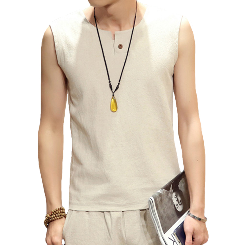 Download 2019 Men Vintage Linen Vest Sleeveless Shirts Casual Loose ...