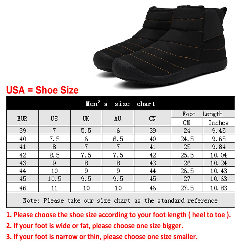 men plush lining waterproof hook loop snow boots