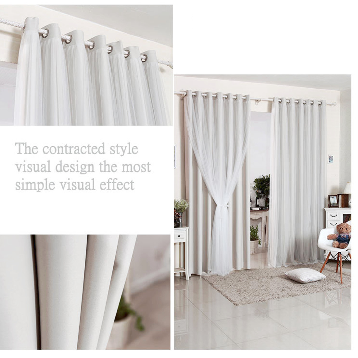 SML White Double Layer Lace Sheer Curtains Blackout Window Blind SML White Double Layer Lace Sheer Curtains Blackout Window Blind