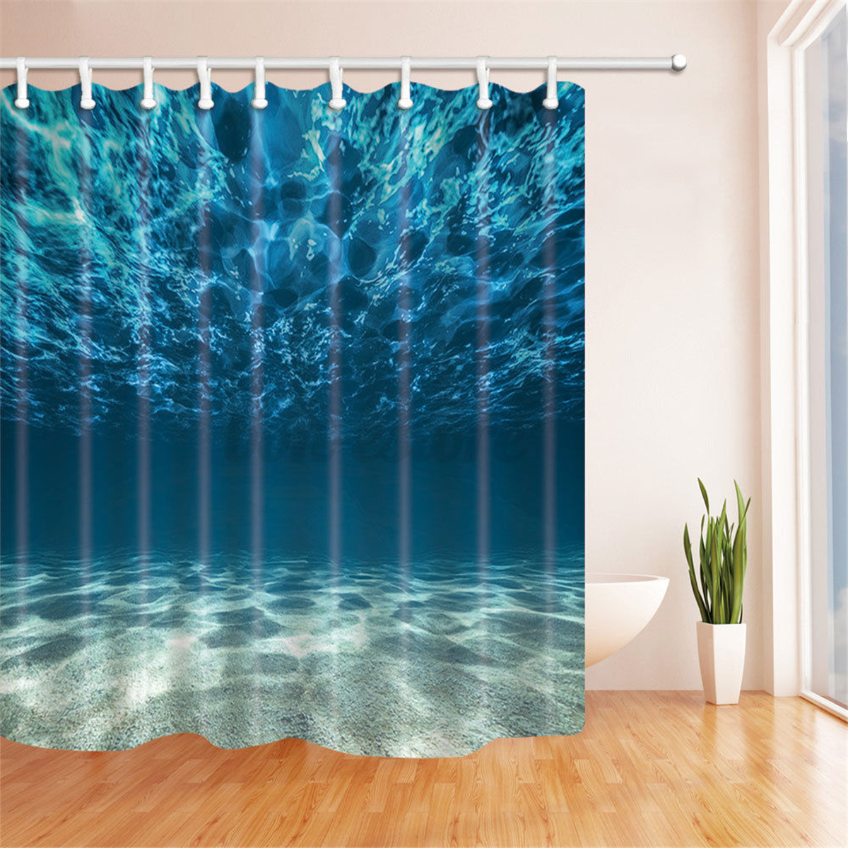 Blue Sea Beach Polyester Bathroom Shower Curtain Waterproof Sheer Blue Sea Beach Polyester Bathroom Shower Curtain