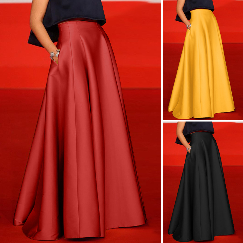 ZANZEA Damen Vintage Satin Lang Rock Röcke Elegant Partyrock Maxirock ...