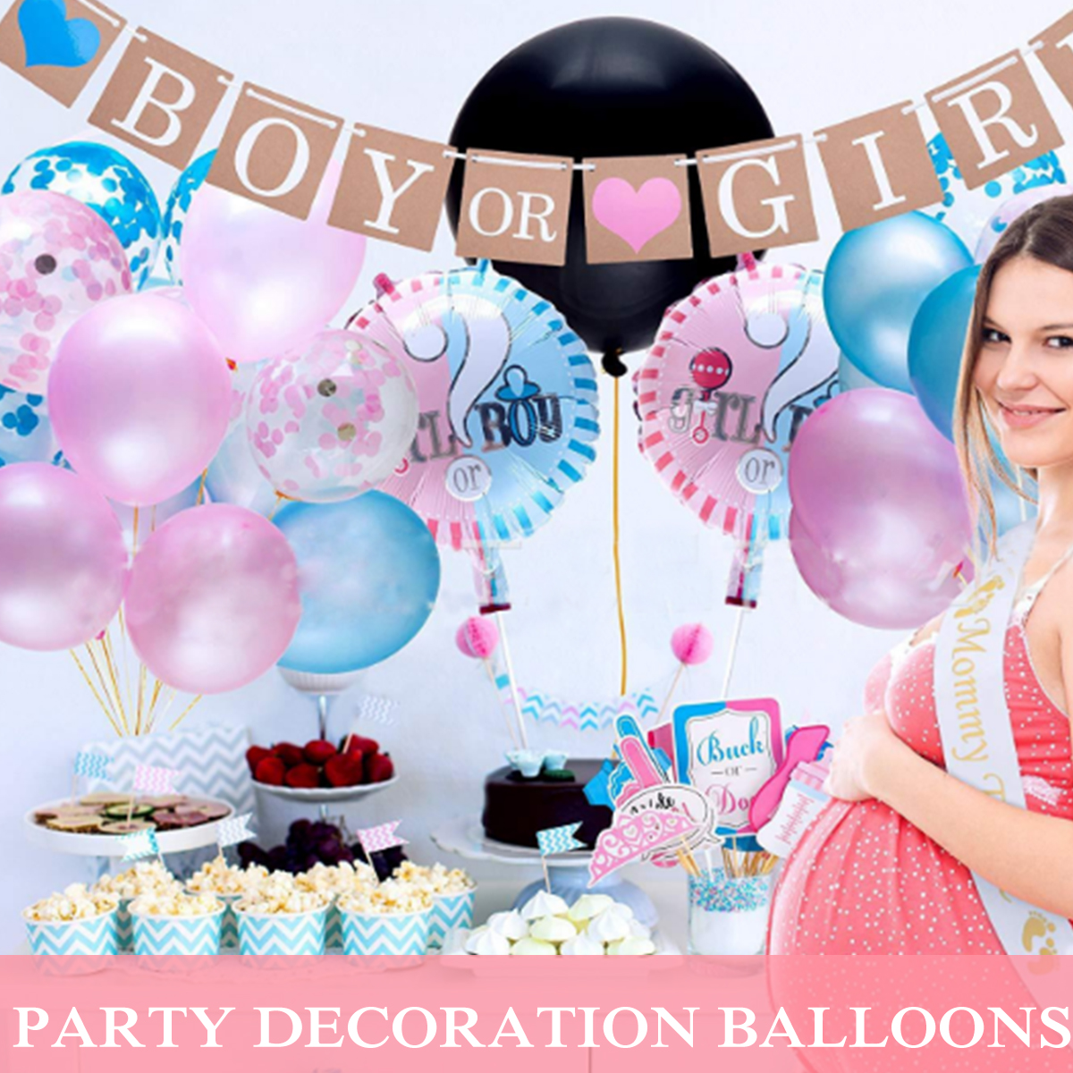 3Pc Round Baby Gender Reveal Balloon Boy or Girl Foil Helium Balloon Party Decor