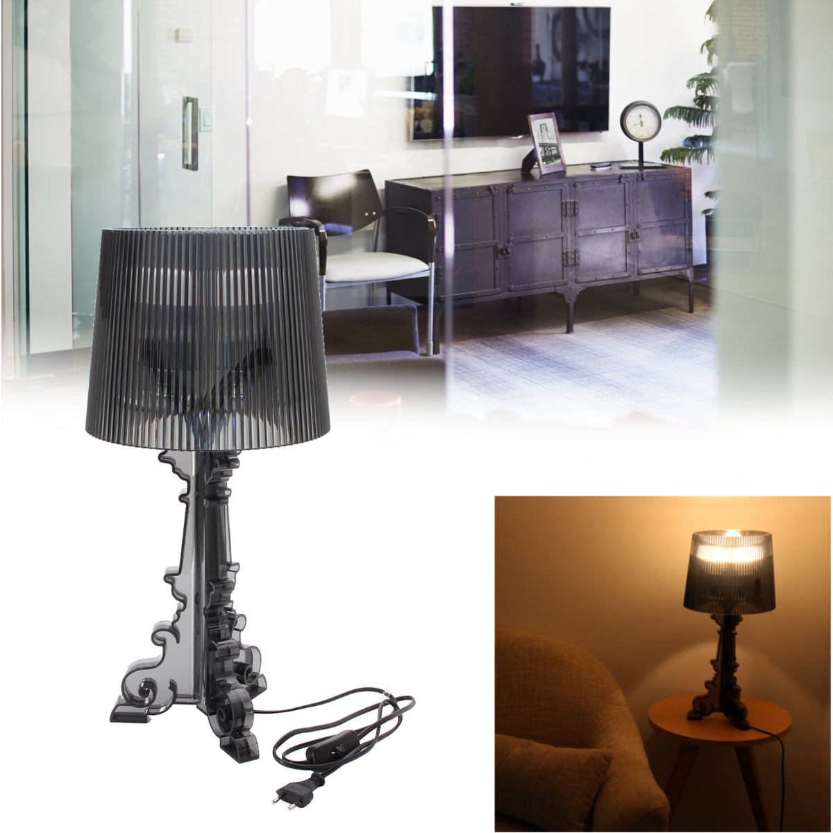 Modern Contemporary Acrylic Transpa Black Bourgie Table Lamp Detail Image