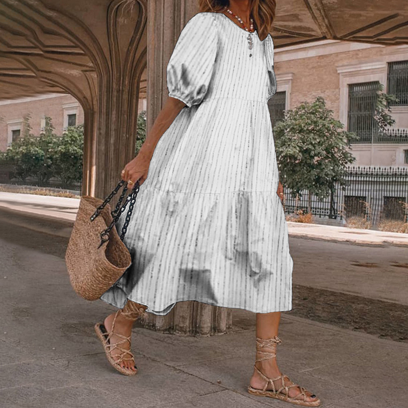 Women Short Sleeve Printed Loose Beach Dresses Casual Holiday Long