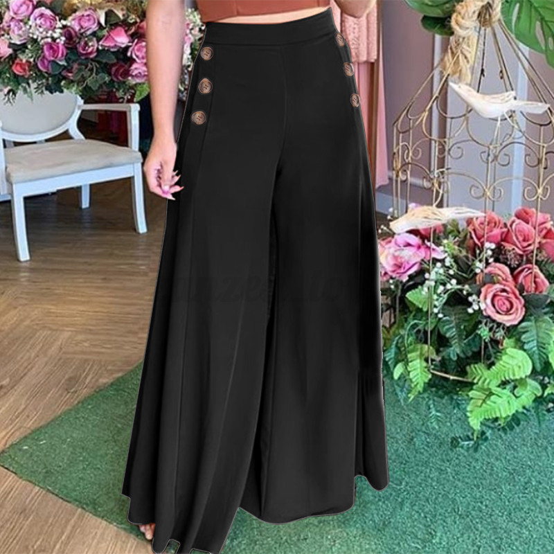 US Women Trouser Summer Holiday Casual Pants Elastic Waist Wide Leg Palazzo - Picture 13 of 15