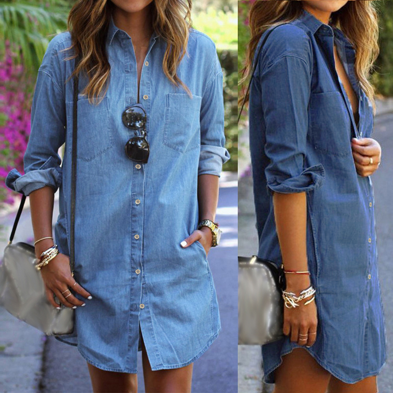 denim button down dress womens