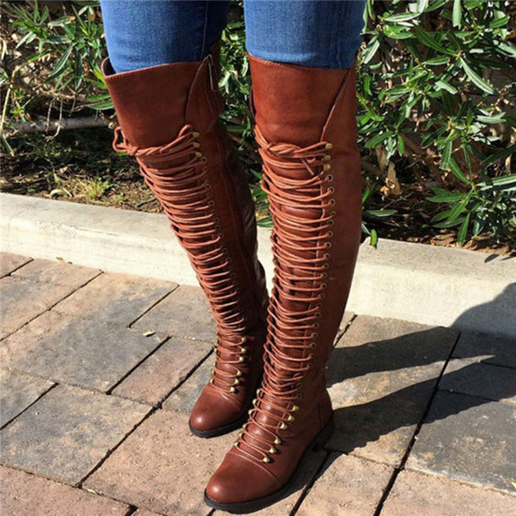 leather lace up over the knee boots