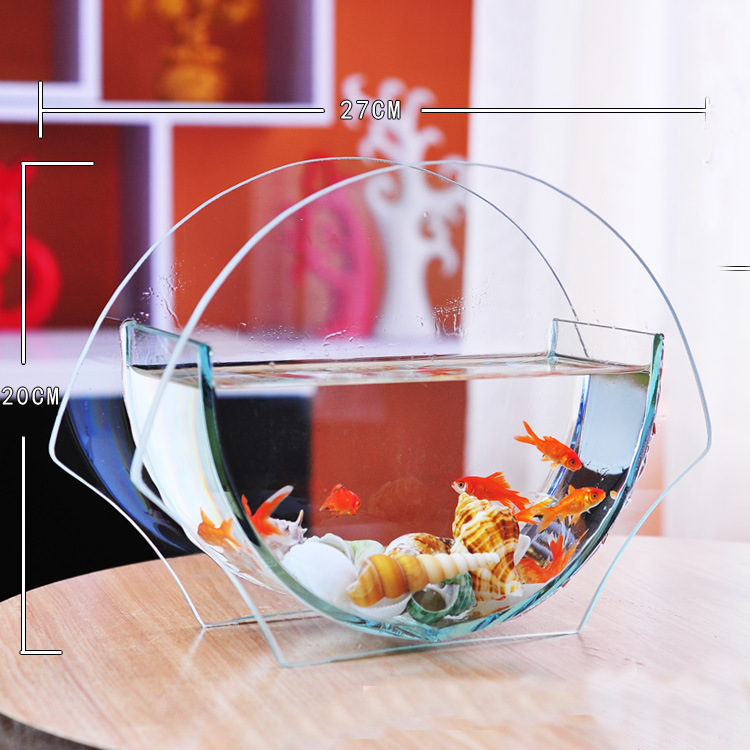 Mini Creative Clear Glass Fish Tank Aquarium Art Vase Home Office Detail Image