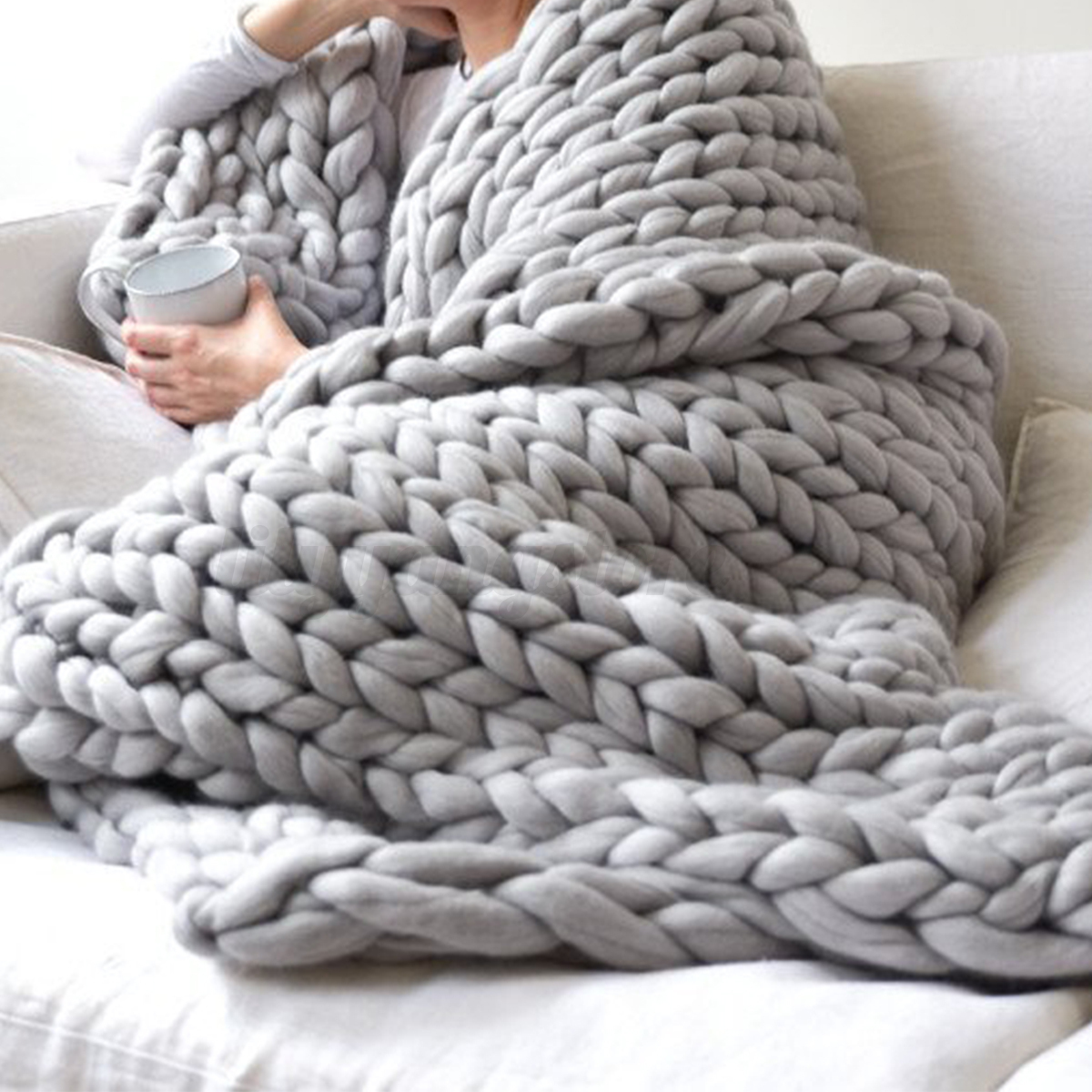 Handmade Chunky Knitted Blanket Wool Thick Line Yarn ...