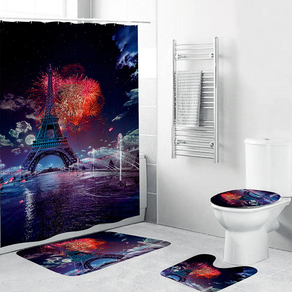 2Stk.Set Anti-Rutsch Paris Eiffelturm Matte Toilette Badezimmer Neu