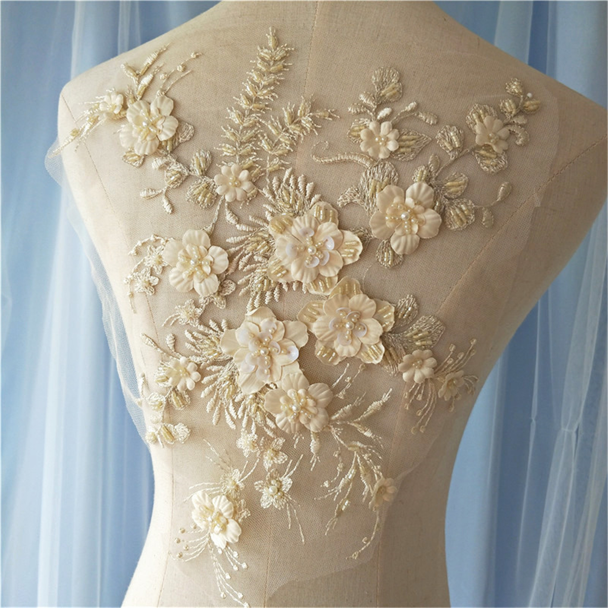 Wedding Dress Fabric Flowers Pearl Beads Lace Sew On Patch Wedding Dress Fabric Flowers Pearl Beads Lace