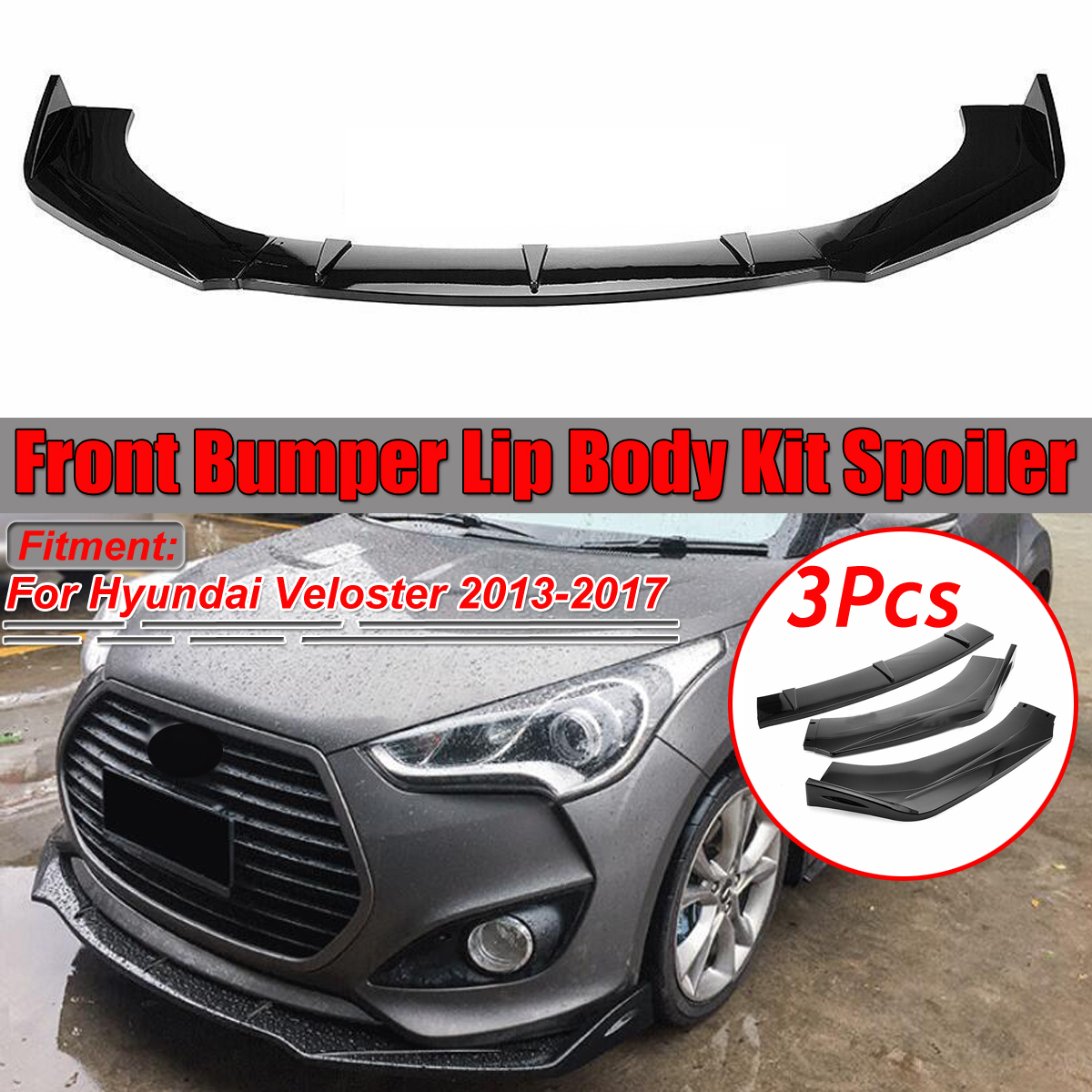 For Hyundai Veloster 13-17 Carbon Fiber Look Front Bumper lip Spoiler