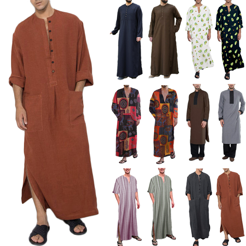 Men/'s Long Sleeve Saudi Jubba Dishdash Hooded Thobe Islamic Arab Kaftan Long Top