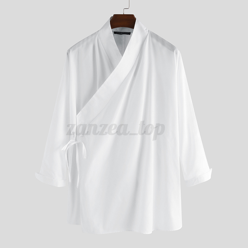 Men Japanese Kimono T Shirt Long Sleeves Chinese Retro Causal Loose Fit T shirt