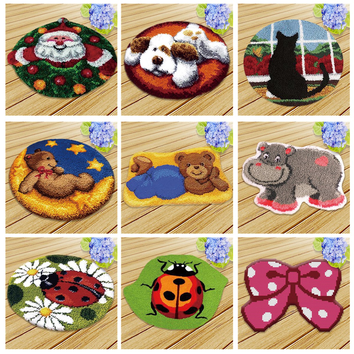 Bear, 20x20 inch Latch Hook Kit DIY Rug Carpet Handcraft Cushion Embroidery Set Crocheting for Kids /& Adults Animal//Flower Pattern