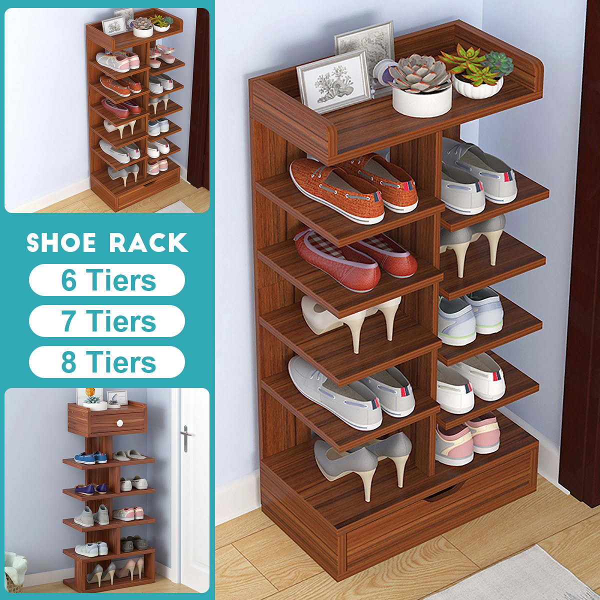 6 7 8 Layer Wooden Shoe Rack Storage Organizer Shoe Racks Shelf