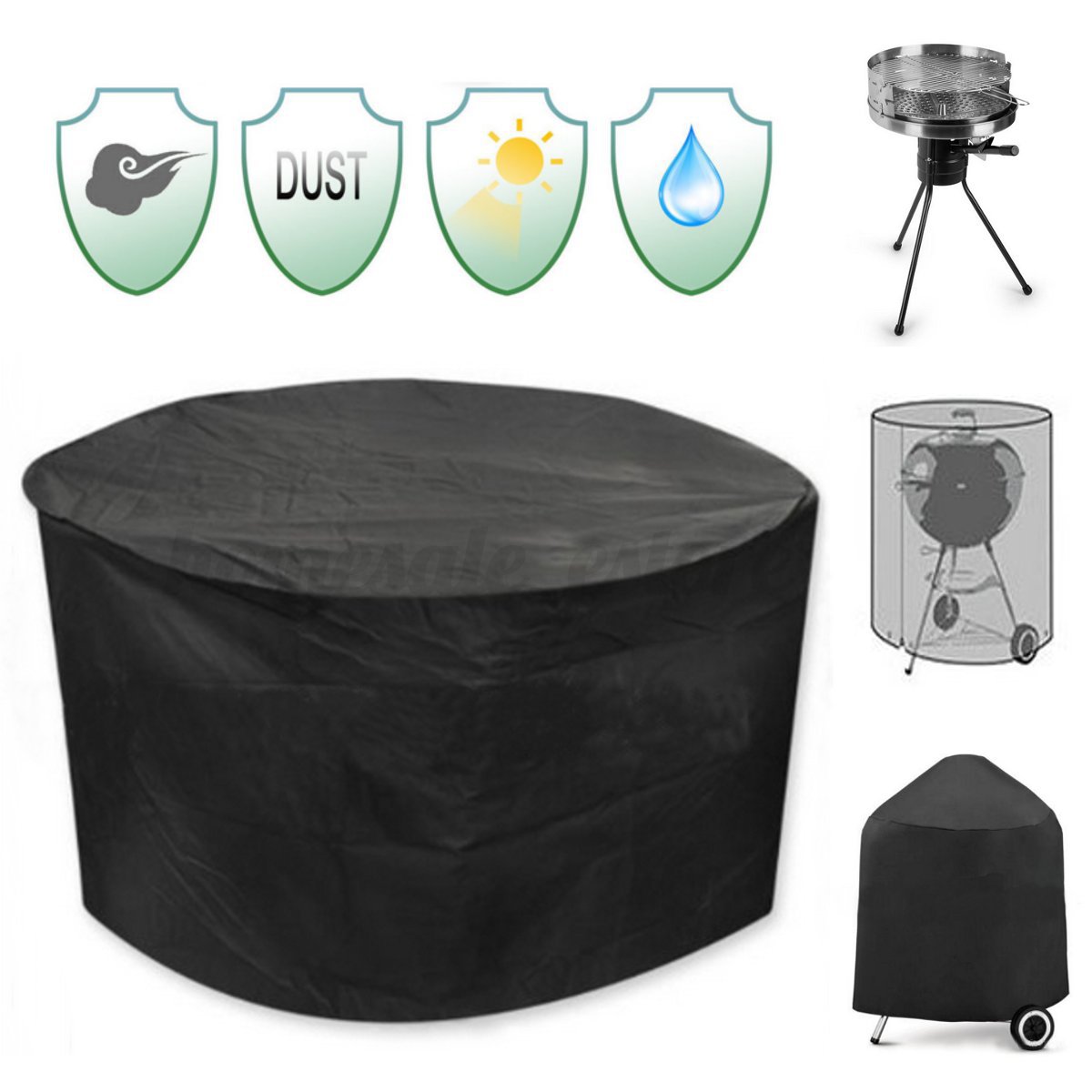 Round Waterproof BBQ Cover Grill Outdoor Fire Pit Kettle Gas Dust Rain Protector