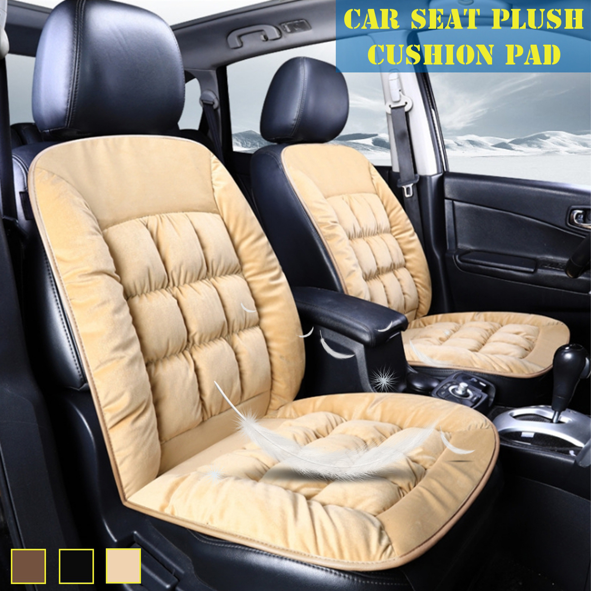 Beige Universal Front Car Seat Cushion Comfortable Warm Cover Pad
