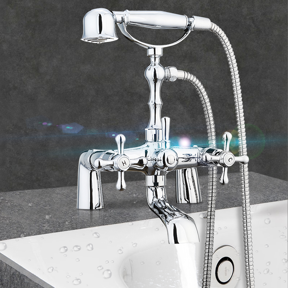 Details About Chrome Filler Hand Shower Kit Bath Tub Faucet With Handshower Deck Mount