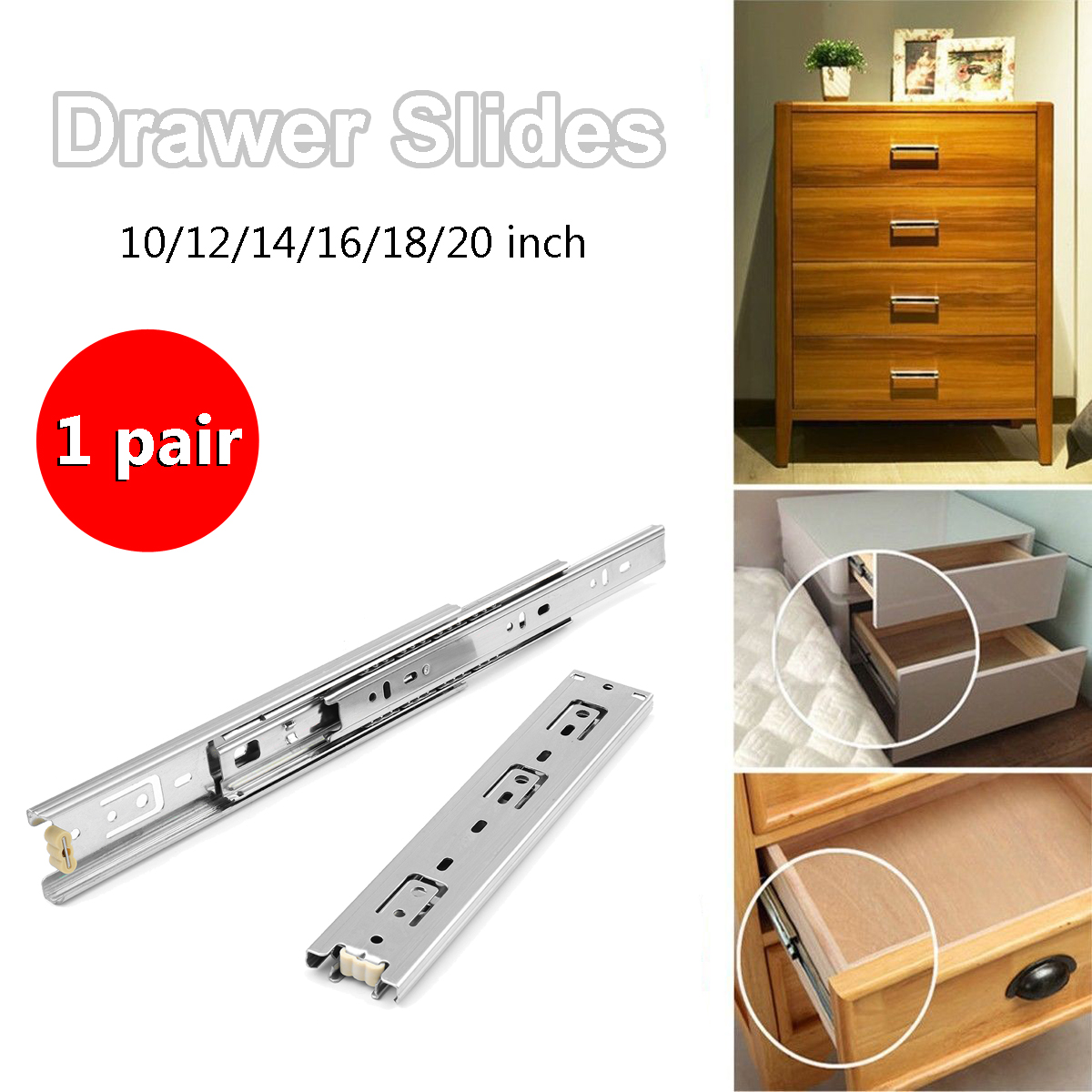 A Pair 45mm Heavy Runners Ball Bearing Drawer Slides Rail