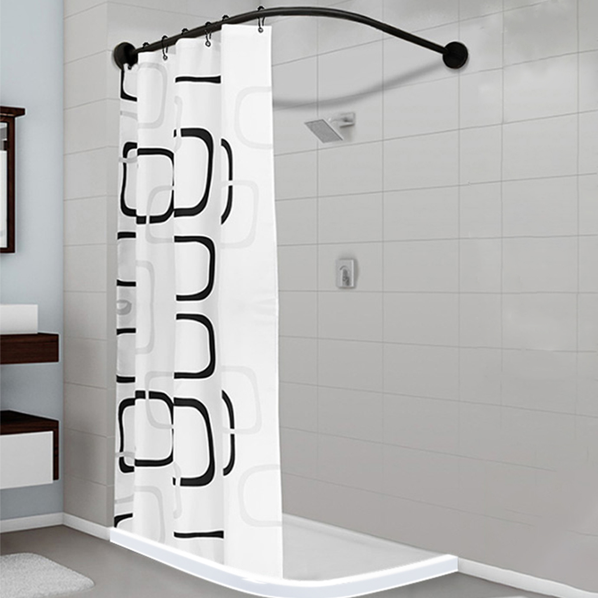 New L Shape Stainless Steel Shower Curtain Rod Adjustable 35 51