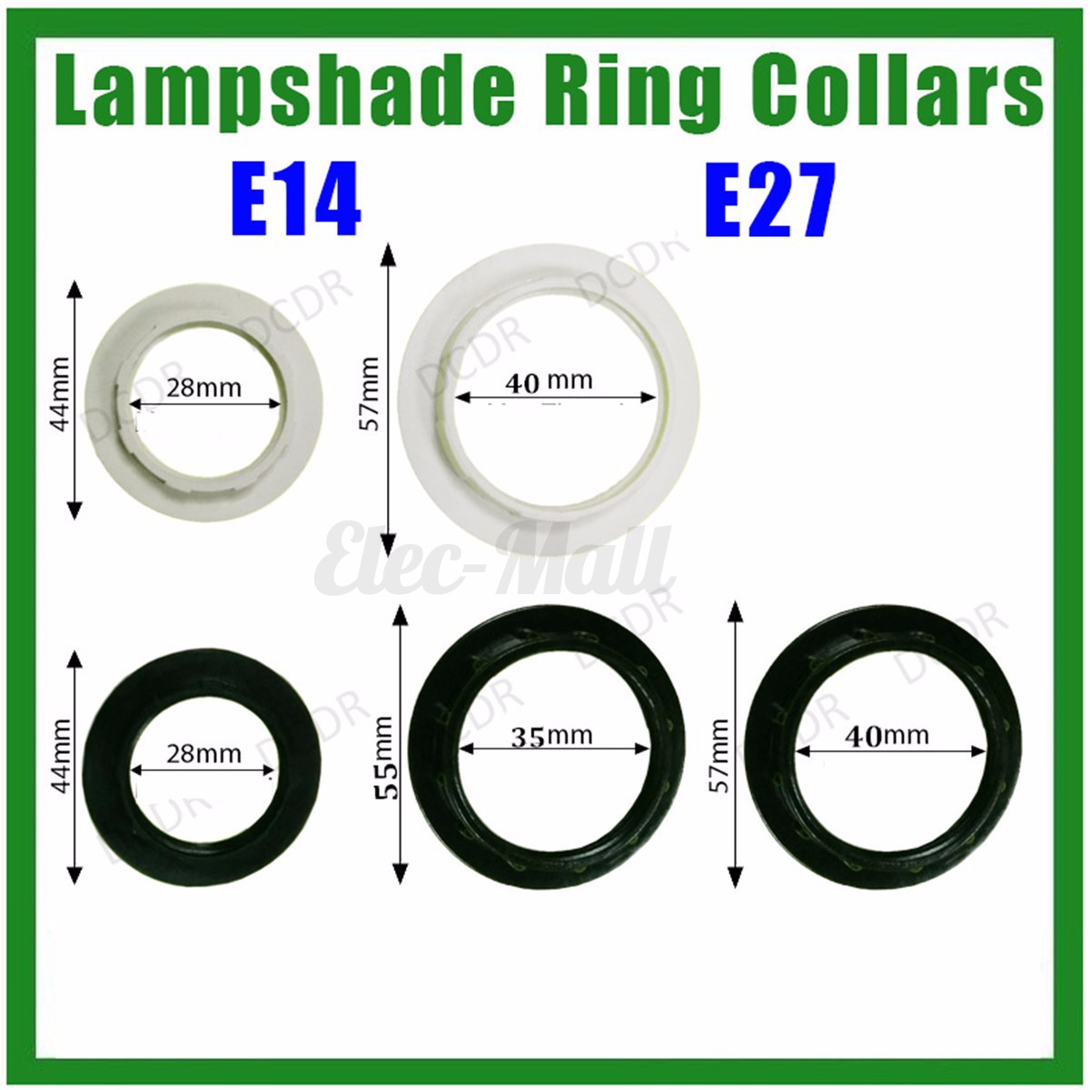 Black White E14 E27 Lampshade Light Shade Collar Ring Adaptor Socket Detail Image