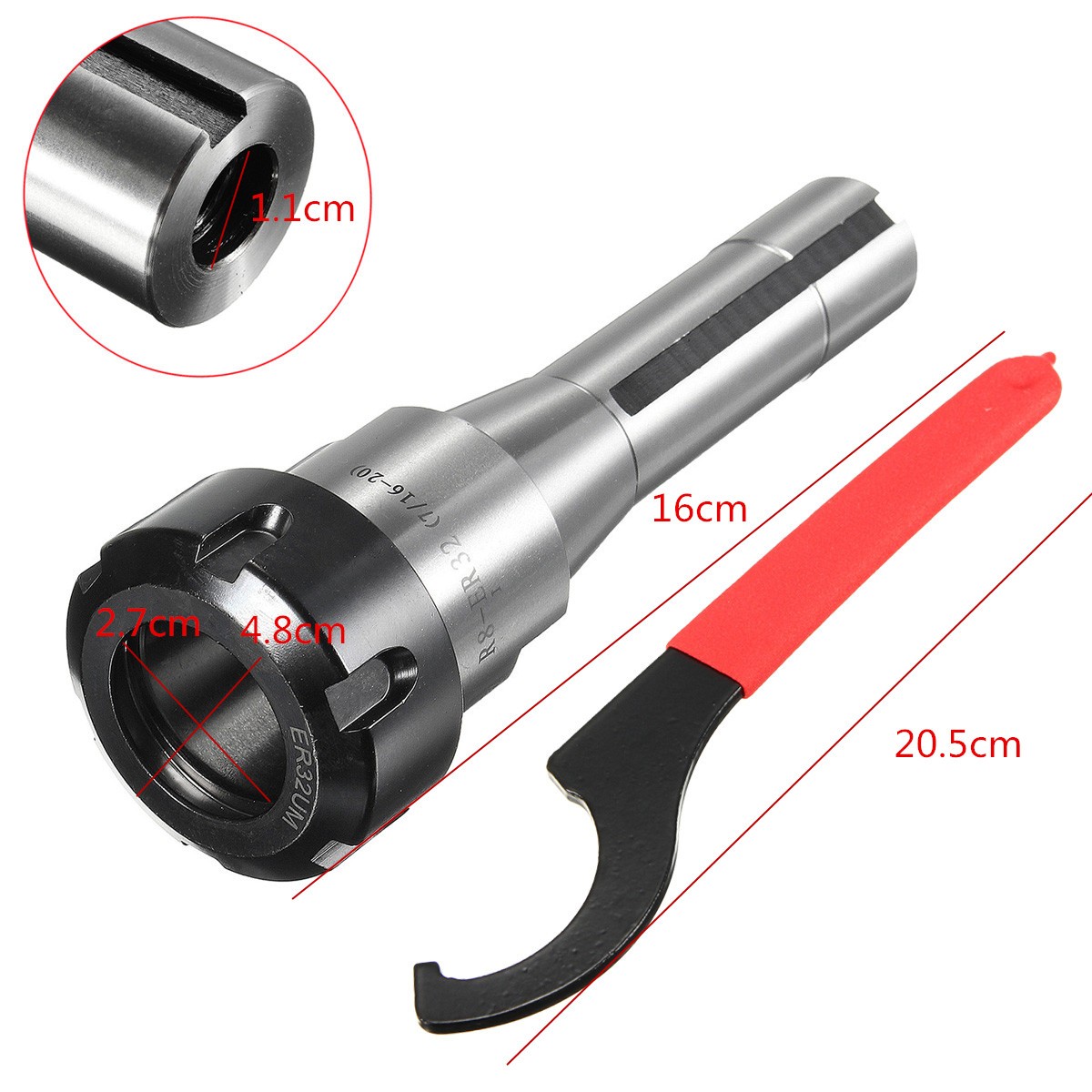 R8-ER32-7//16 Collet Chuck Holder Straight Shank Extension ER32 Wrench CNC Arbor