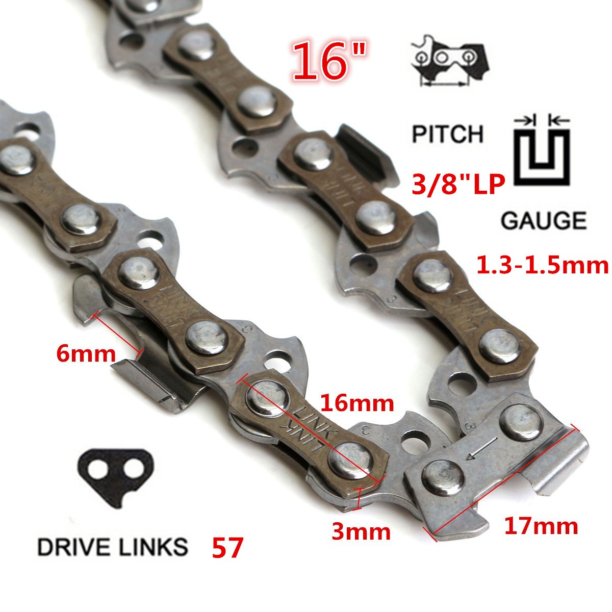 Sägeketten Ersatz Garten Kette 57 Glieder für Qualcast GCS400 16/'/' 1,3mm 3//8/'/'